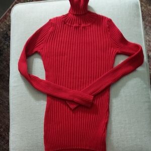 Red Ribbed Turtleneck Sweater Size Medium